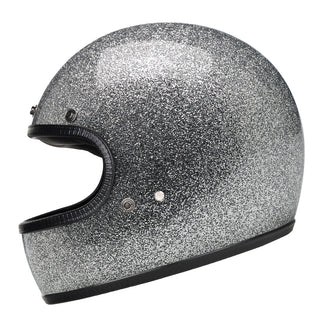 Full Face Retro Motorcycle Helmet - Cafe Racer - Shiny Silver