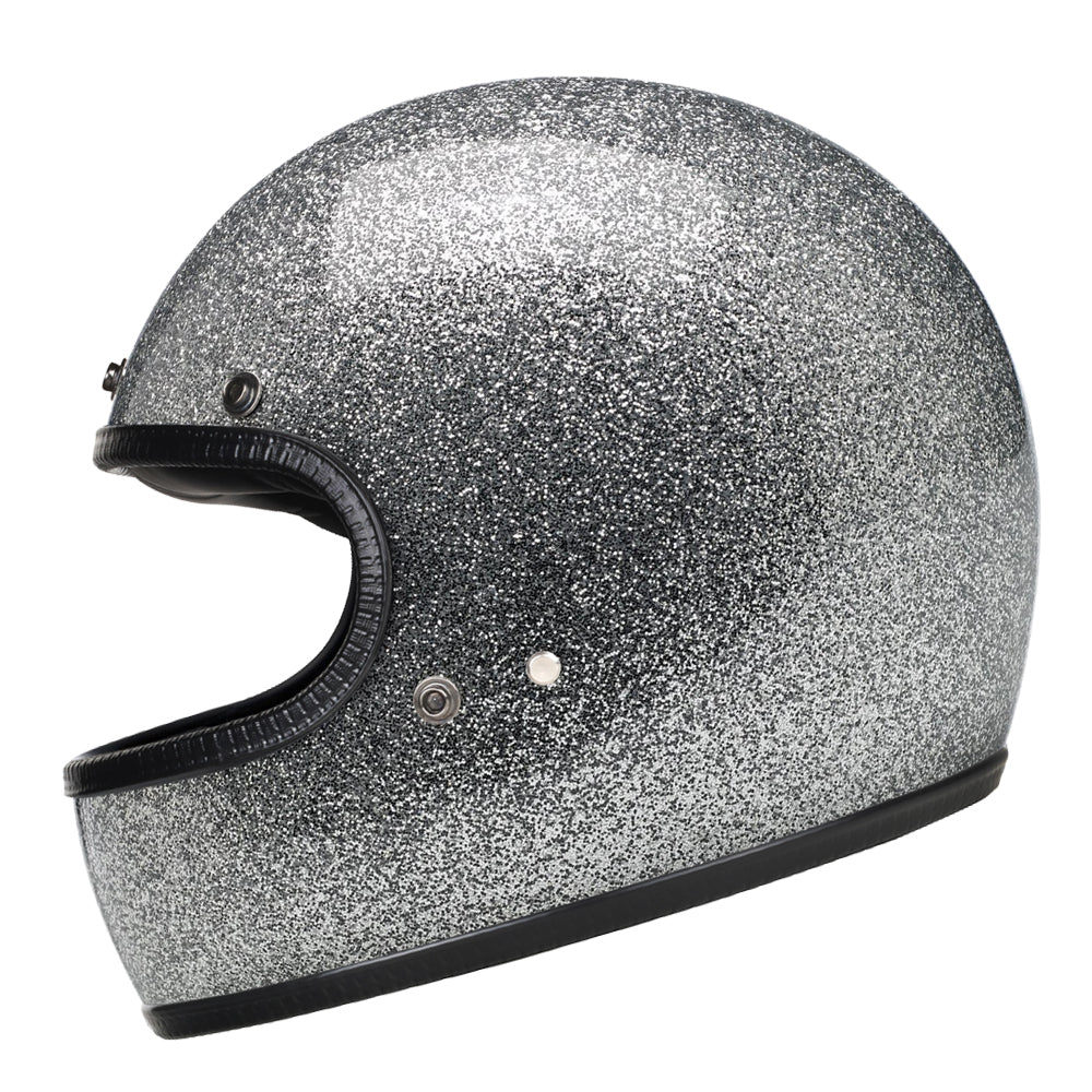 Full Face Retro Motorcycle Helmet - Cafe Racer - Shiny Silver
