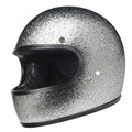 Full Face Retro Motorcycle Helmet - Cafe Racer - Shiny Silver