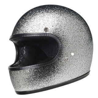 Full Face Retro Motorcycle Helmet - Cafe Racer - Shiny Silver
