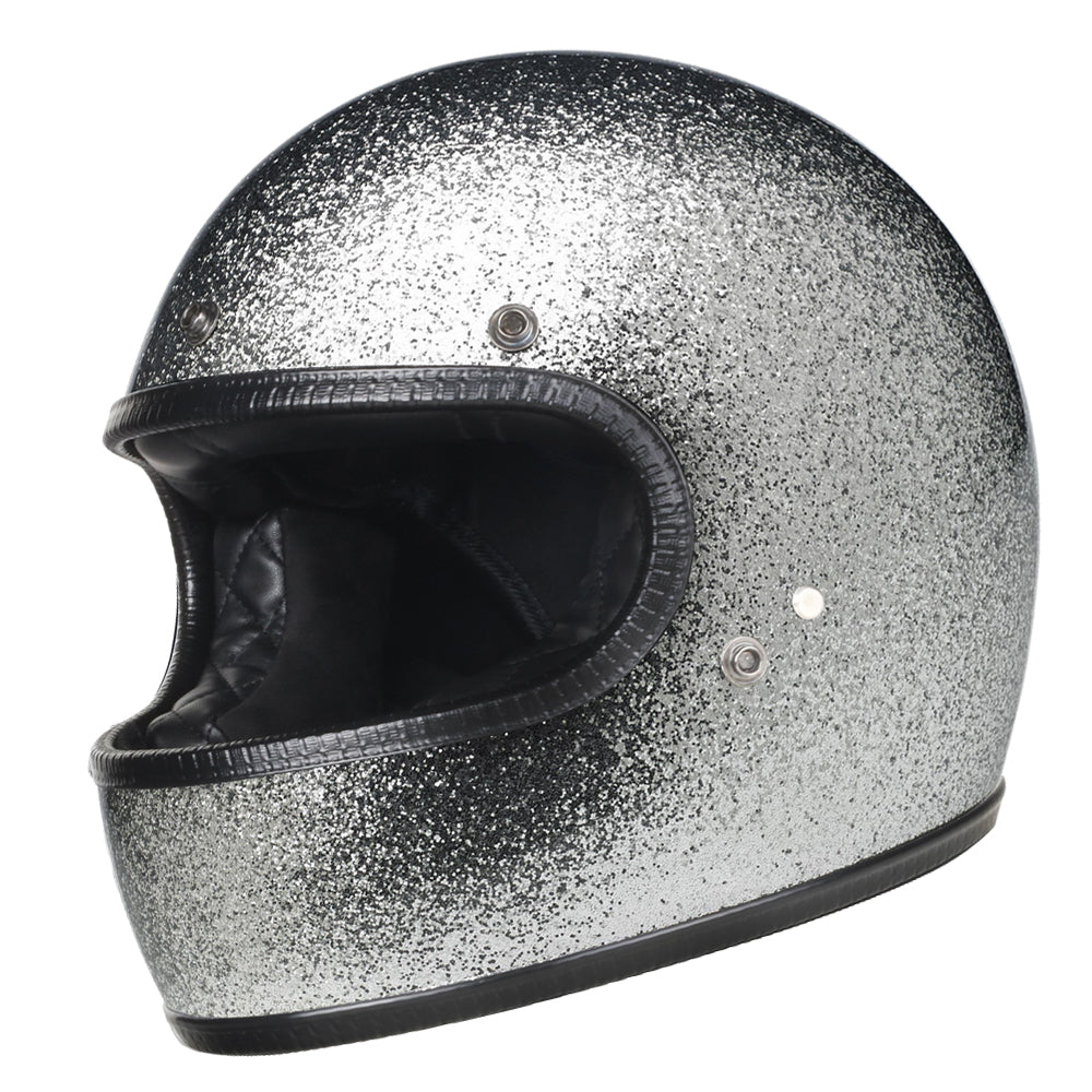 Full Face Retro Motorcycle Helmet - Cafe Racer - Shiny Silver