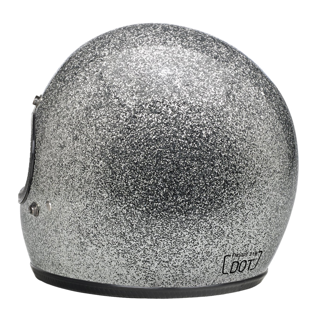 Full Face Retro Motorcycle Helmet - Cafe Racer - Shiny Silver