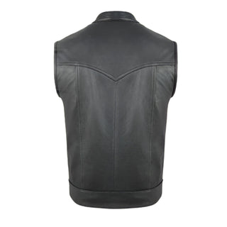Men Leather Vest Biker Style Classic Waistcoat Black