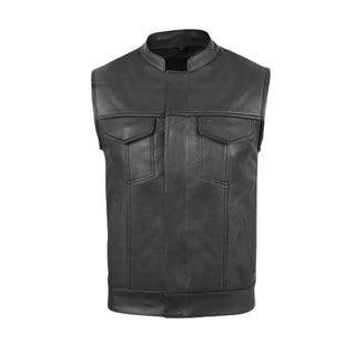 Men Leather Vest Biker Style Classic Waistcoat Black