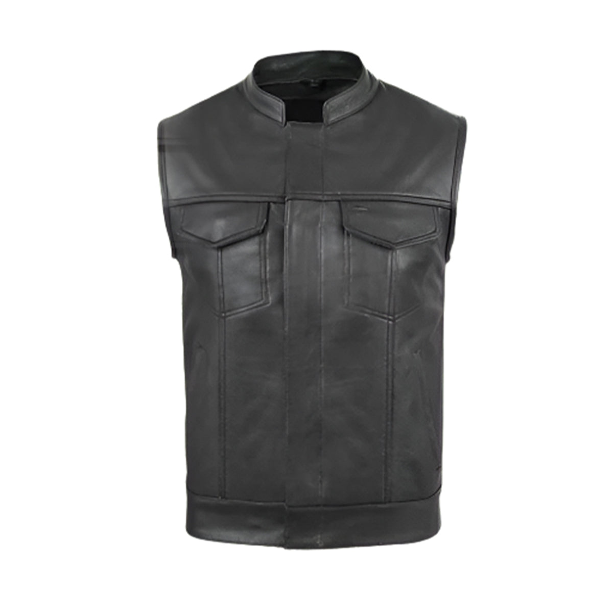 Men Leather Vest Biker Style Classic Waistcoat Black