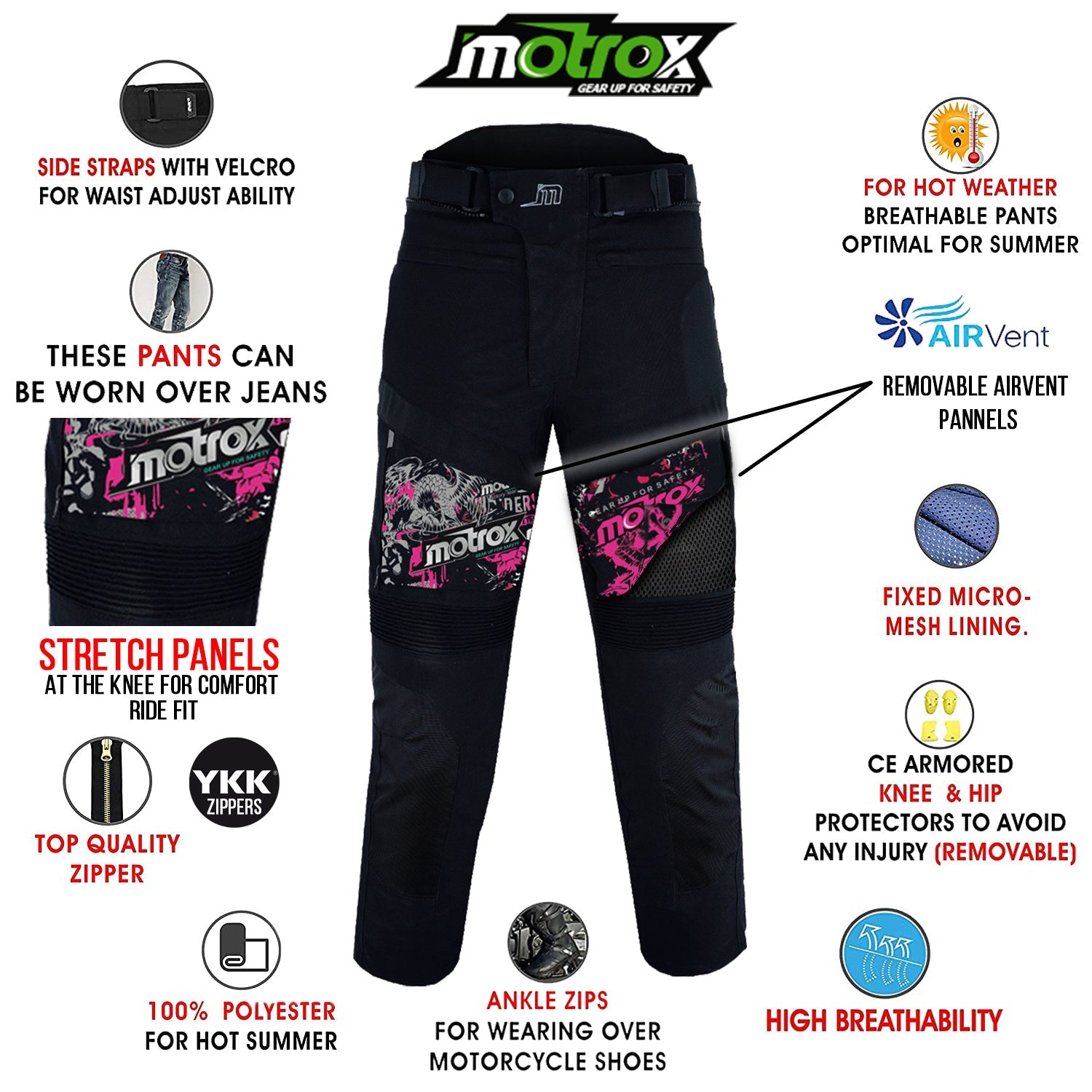 Womens Textile Motorcycle Pants Superior For Touring