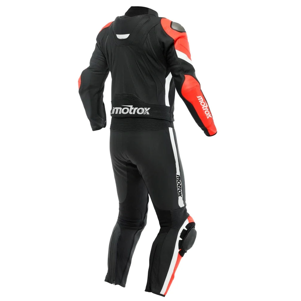 Men Leather Motorcycle Suit Avro — Fluo Red