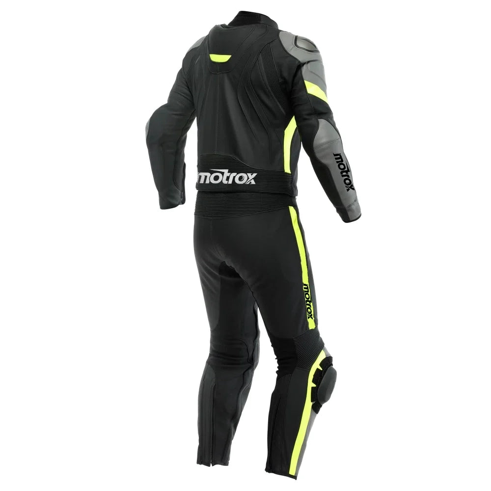 Men Leather Motorcycle Suit Avro — Fluo Yellow