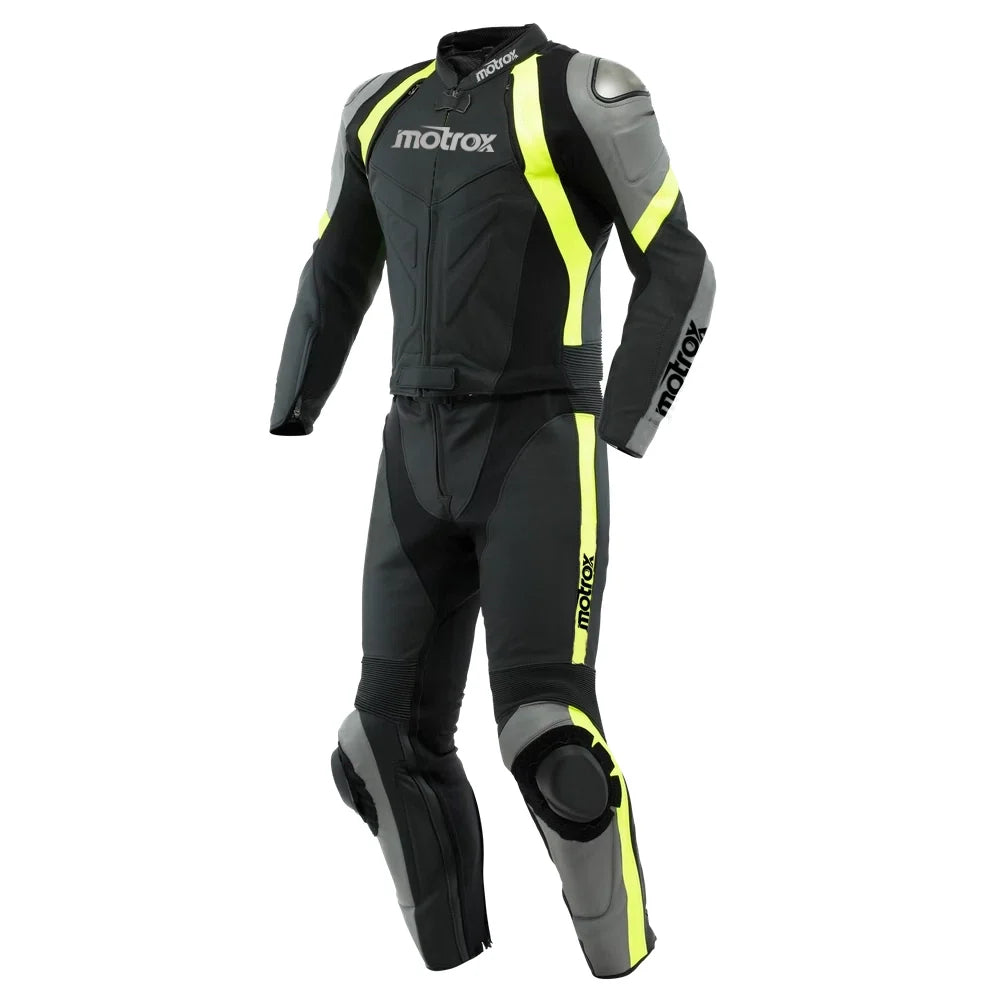 Men Leather Motorcycle Suit Avro — Fluo Yellow