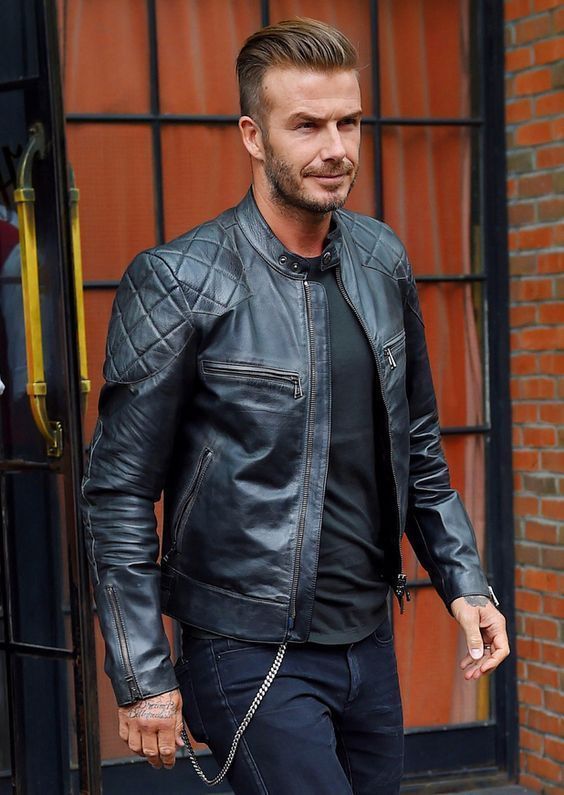 Men Leather Jacket Impressive David Beckham Style black
