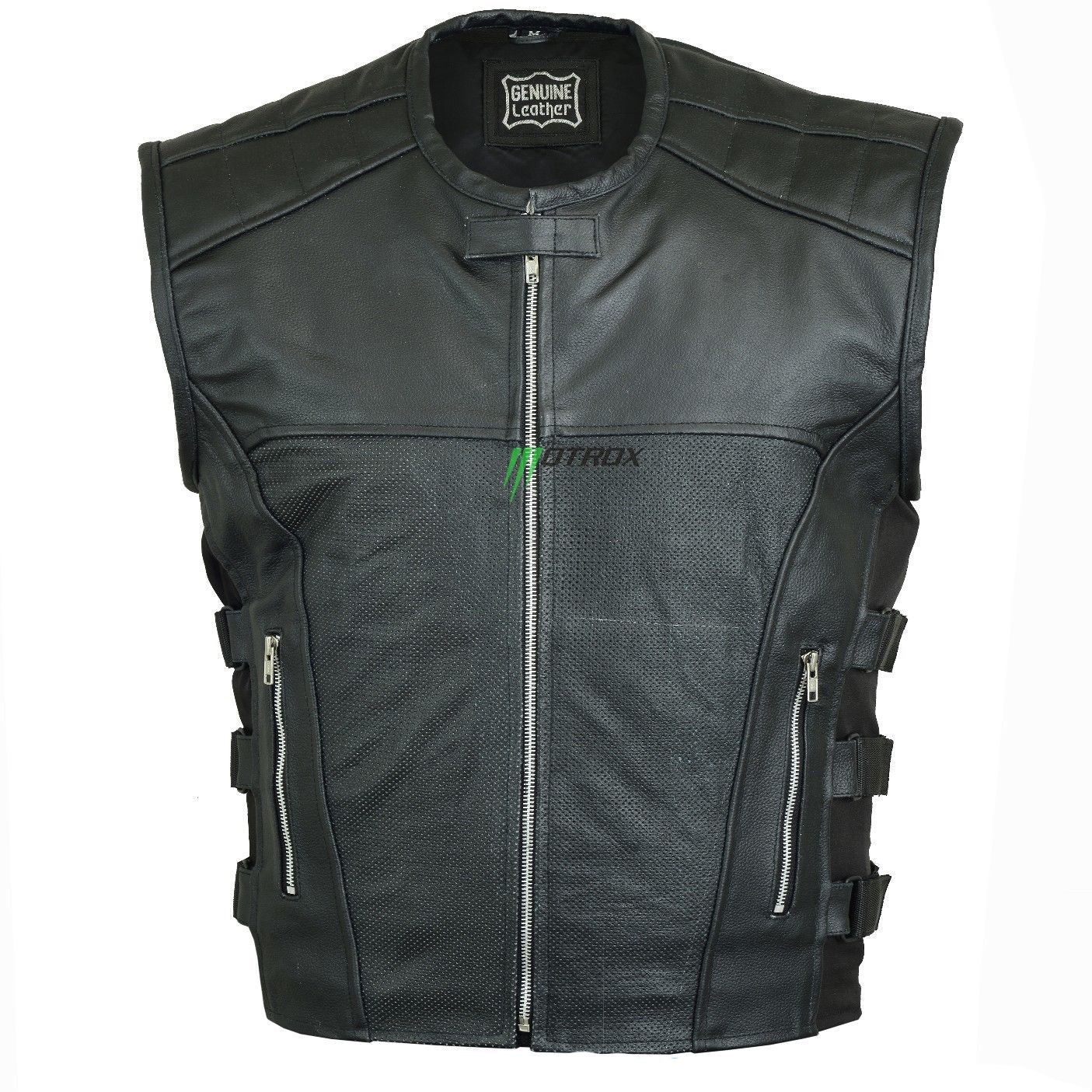 Men Motorcycle Leather SWAT Vest Waistcoat Biker Style