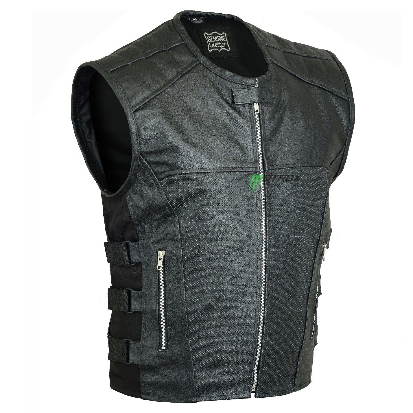 Men Motorcycle Leather SWAT Vest Waistcoat Biker Style