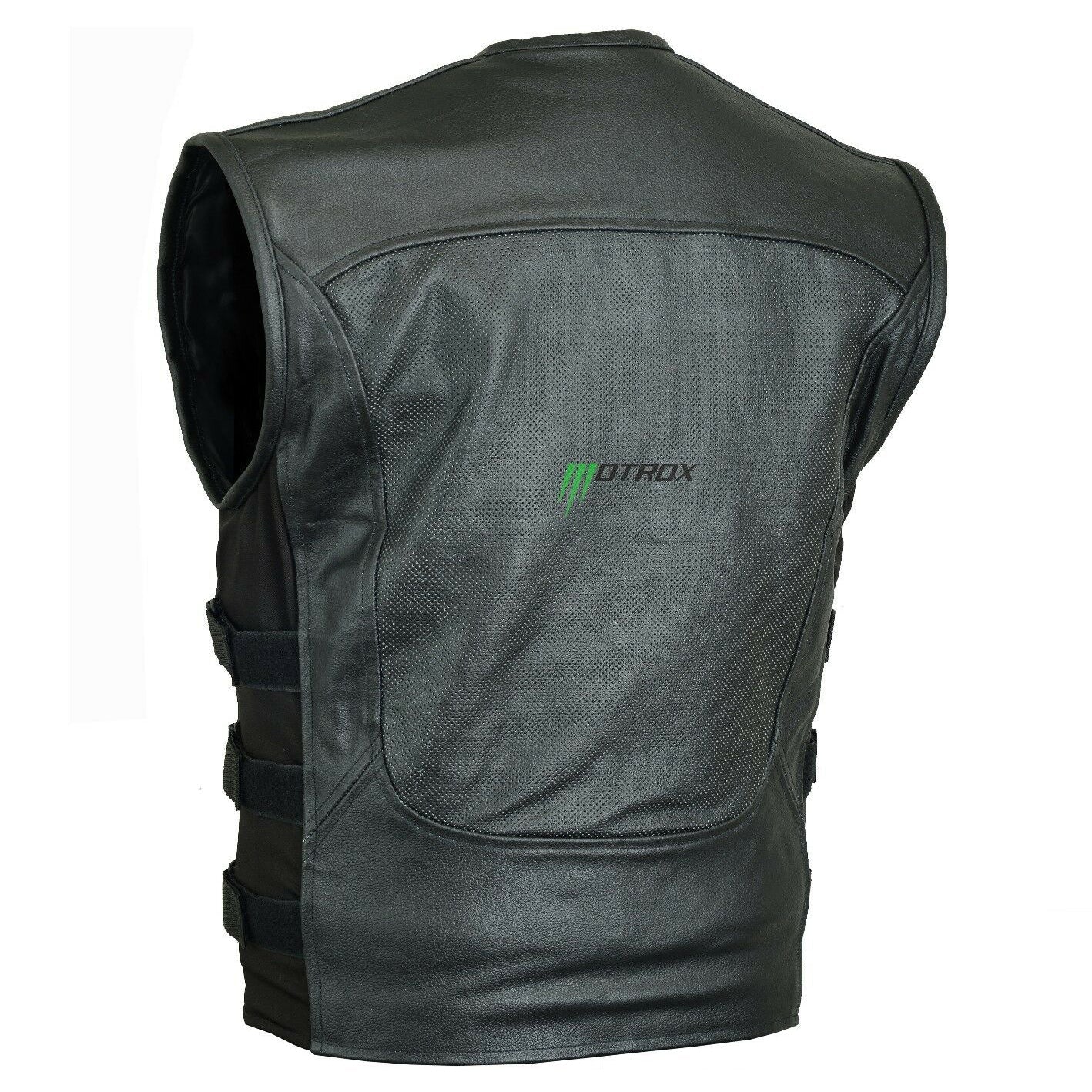 Men Motorcycle Leather SWAT Vest Waistcoat Biker Style
