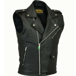 Men Motorcycle Leather Vest Brando Style Waistcoat