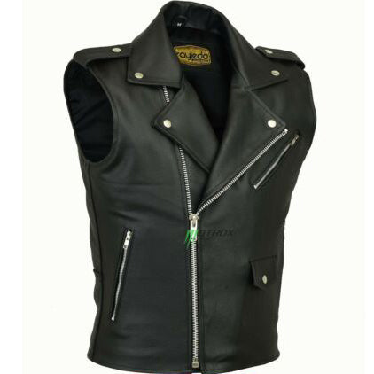 Men Motorcycle Leather Vest Brando Style Waistcoat