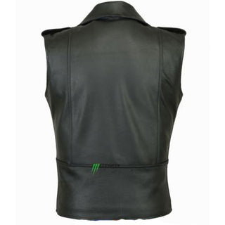 Men Motorcycle Leather Vest Brando Style Waistcoat