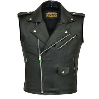 Men Motorcycle Leather Vest Brando Style Waistcoat