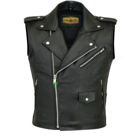 Men Motorcycle Leather Vest Brando Style Waistcoat
