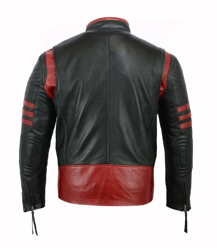 Men Leather Jacket inspiring Vintage Red Black